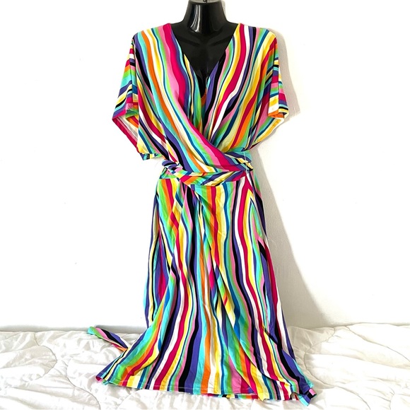Eloquii Wrap Around Dress in Liquid Rainbow - Picture 1 of 12
